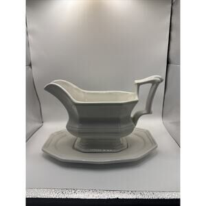 Vintage Red Cliff Ironstone Heirloom Large Gravy Dish With Under Plate Ivory